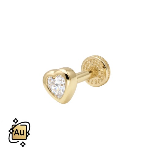 Labret ze złota 14K w kształcie serduszka z cyrkonią