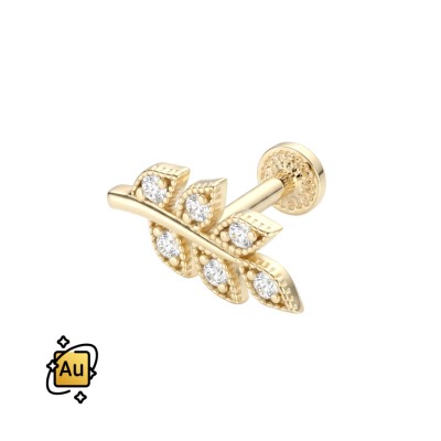 Labret ze Złota 14K w kształcie listka z cyrkoniami