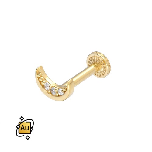 Labret ze Złota 14K z motywem półksiężyca z cyrkoniami