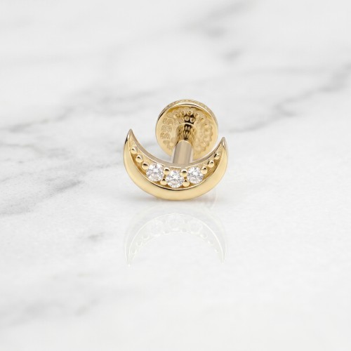Labret ze Złota 14K z motywem półksiężyca z cyrkoniami
