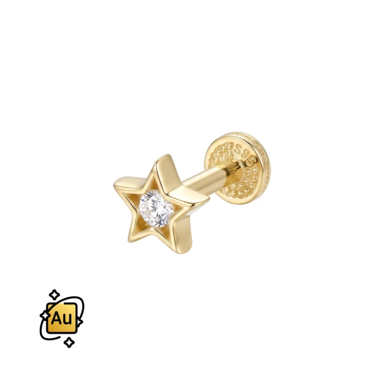 Labret ze złota 14K w kształcie gwiazdki z cyrkonią