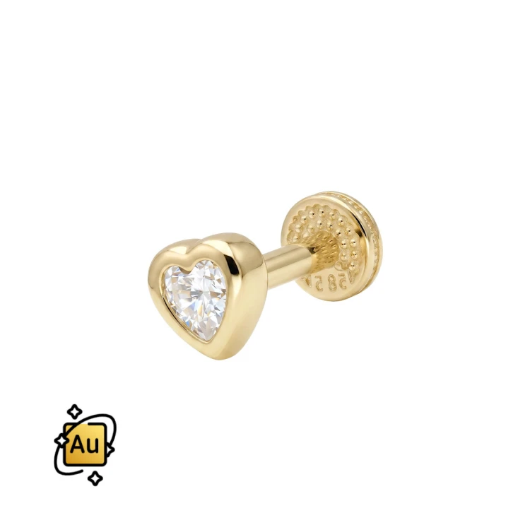 Labret ze złota 14K w kształcie serduszka z cyrkonią