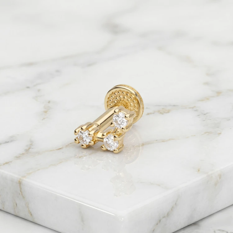 Labret ze Złota 14K z okrągłymi cyrkoniami w łuku