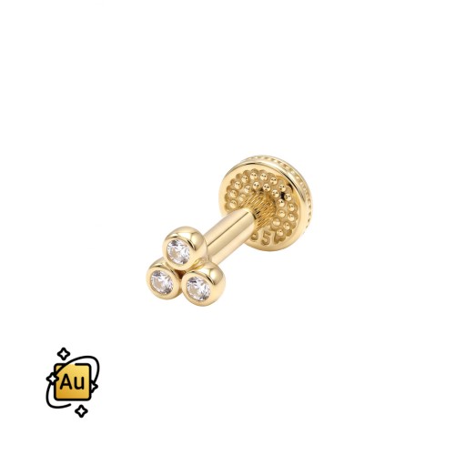 Labret ze złota 14K z trzema cyrkoniami