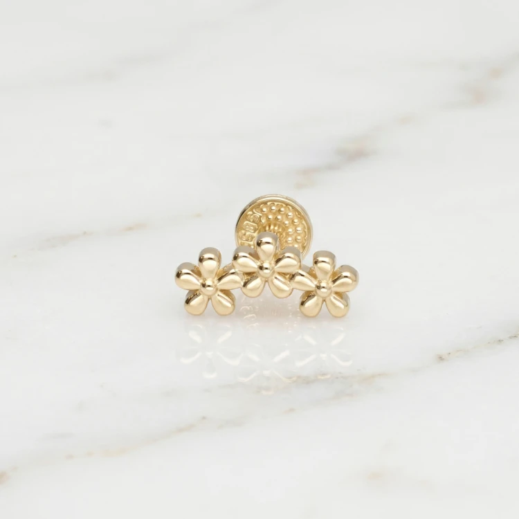 Labret  ze Złota 14K  z motywem trzech kwiatów