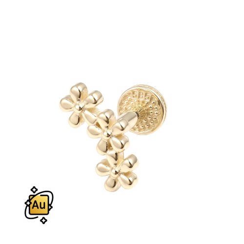 Labret  ze Złota 14K  z motywem trzech kwiatów