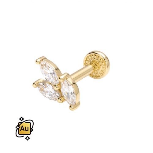 Labret ze Złota 14K z trzema markizowymi cyrkoniami