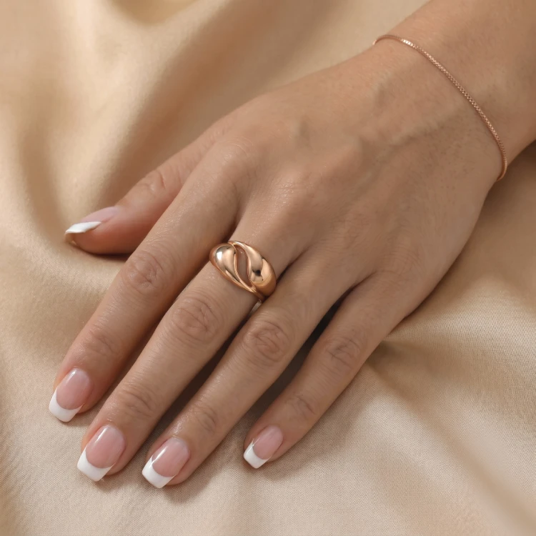 Pierścionek ze stali szlachetnej rose gold z motywem kropli