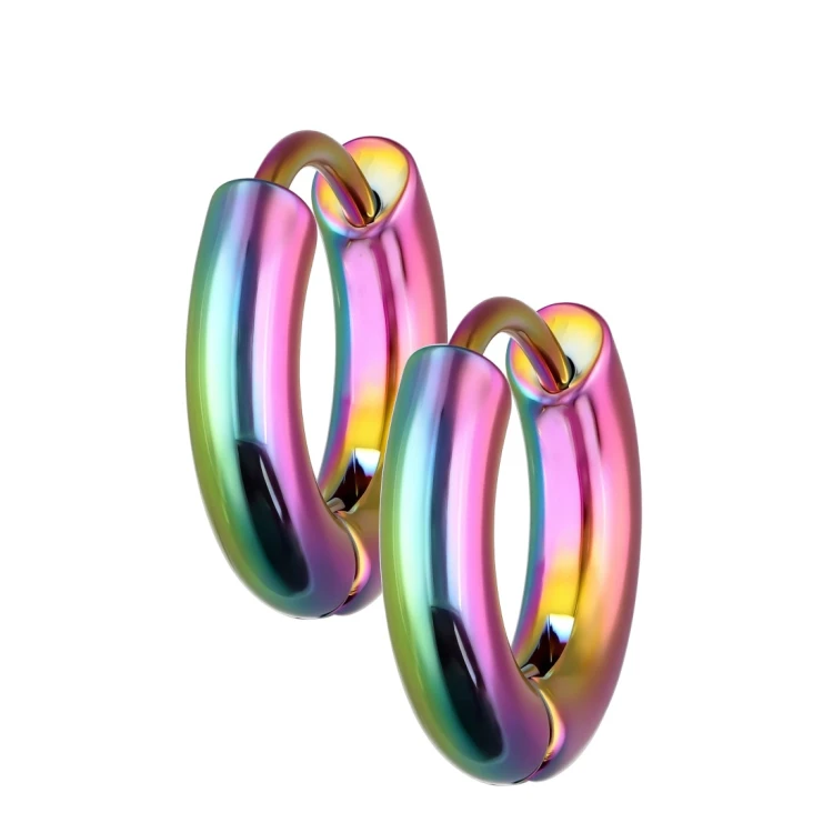 Kółka huggie w kolorach benzyny ze stali 3 x 14-26 mm - profil okrągły