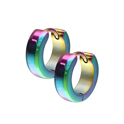 Kółka huggie w kolorach benzyny ze stali 4 x 14 mm - profil fazowany