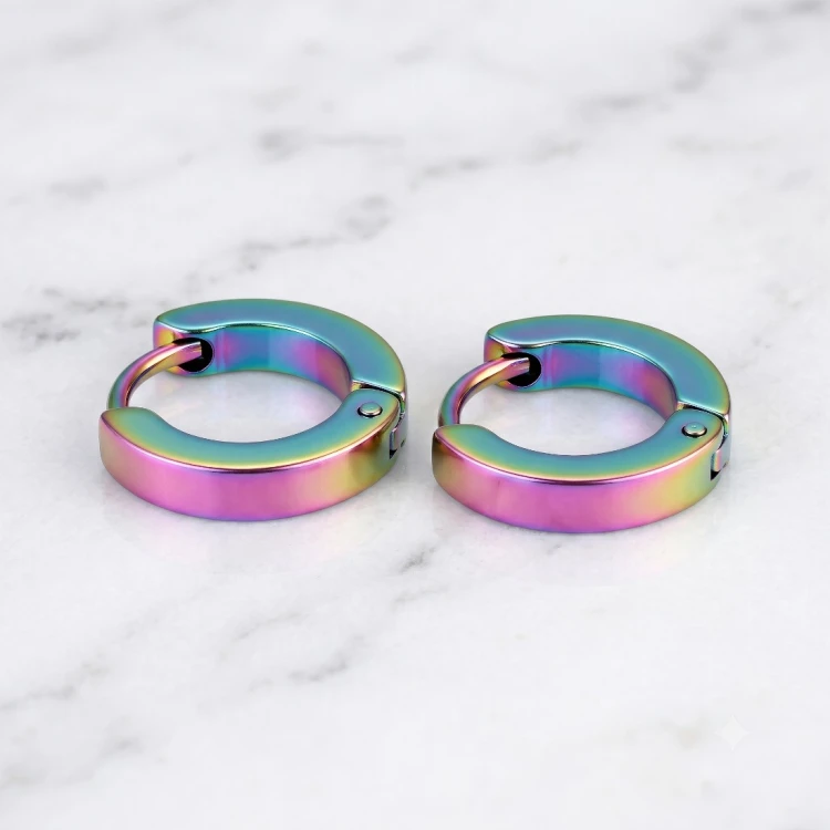 Kółka huggie w kolorach benzyny ze stali 2 x 11 mm - profil kwadratowy.jpg