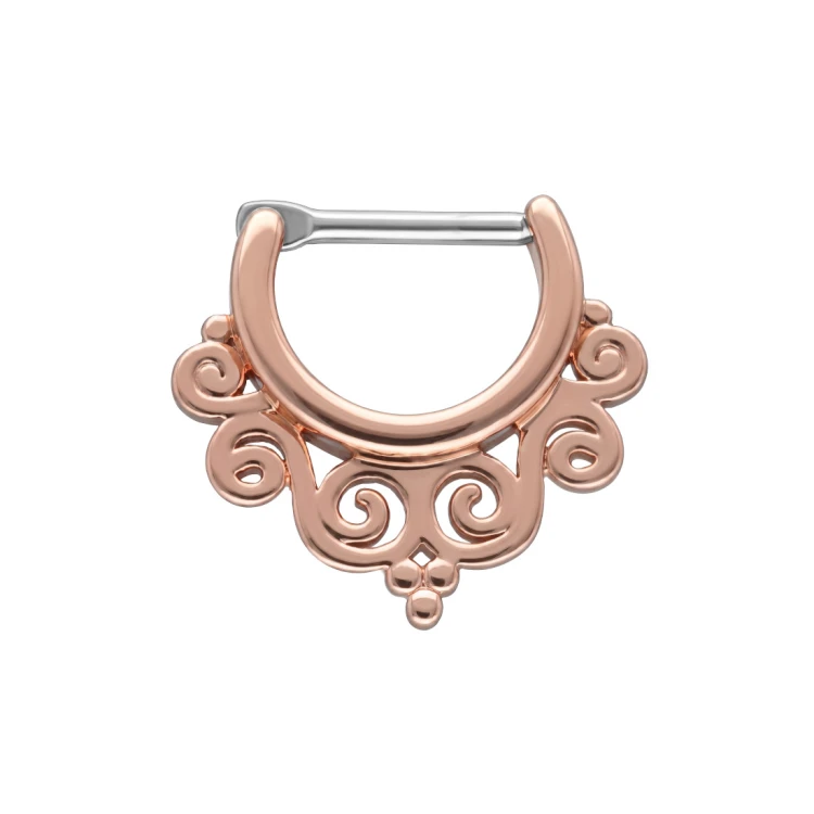 Ornamentowy kolczyk do septum z ze stali 316L w kolorze różowego złota