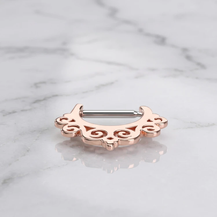 Ornamentowy kolczyk do septum z ze stali 316L w kolorze różowego złota