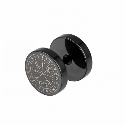 Czarny fake plug stalowy z grawerem Vegvisir