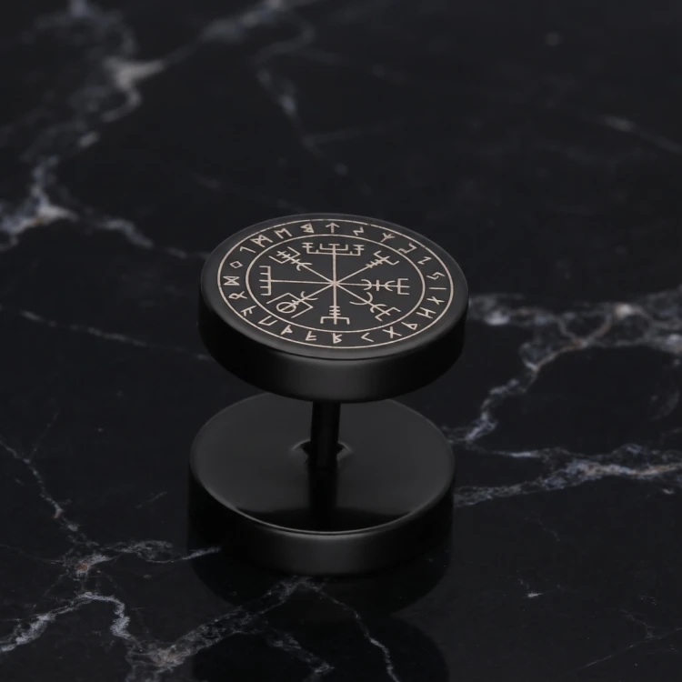 Czarny fake plug stalowy z grawerem Vegvisir