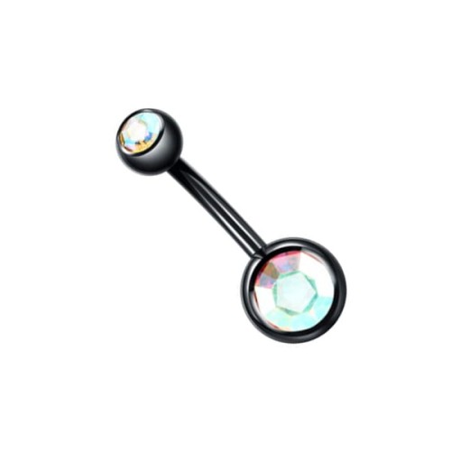 Czarny kolczyk do pępka ze Stali 316L z cyrkoniami Crystal AB.jpg