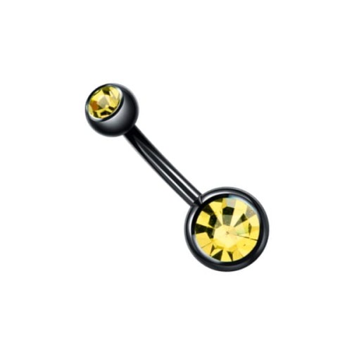Czarny kolczyk do pępka ze Stali 316L z żółtymi cyrkoniami .jpg