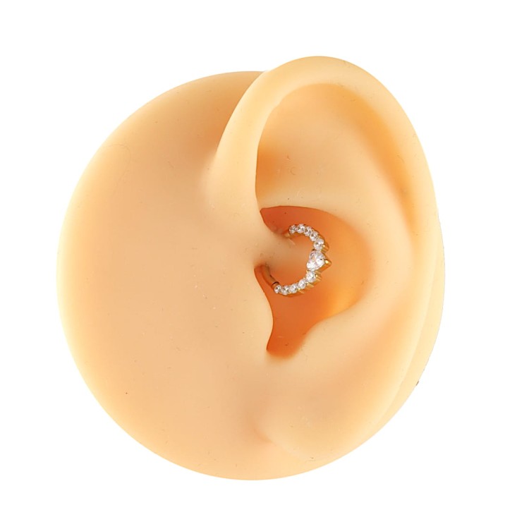 Złoty tytanowy clicker z serduszkiem i cyrkoniami Crystal